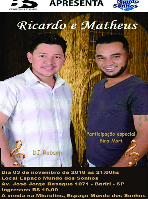 Ricardo & Matheus se apresentam no Mundo dos Sonhos dia 3