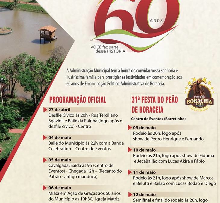 Boraceia divulga programação de 60 anos do município