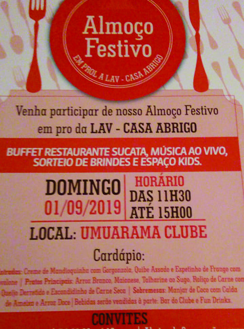 Vem aí almoço festivo em prol da Casa Abrigo (LAV)