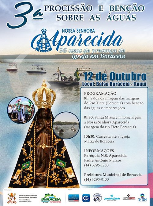 Boraceia realiza procissão e bênção sobre as águas, com imagem da padroeira