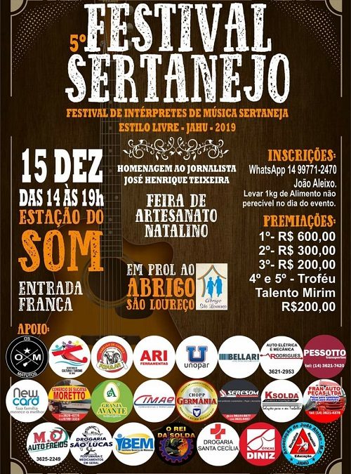 Jaú: 5º Festival da Música Sertaneja ocorre nesse domingo