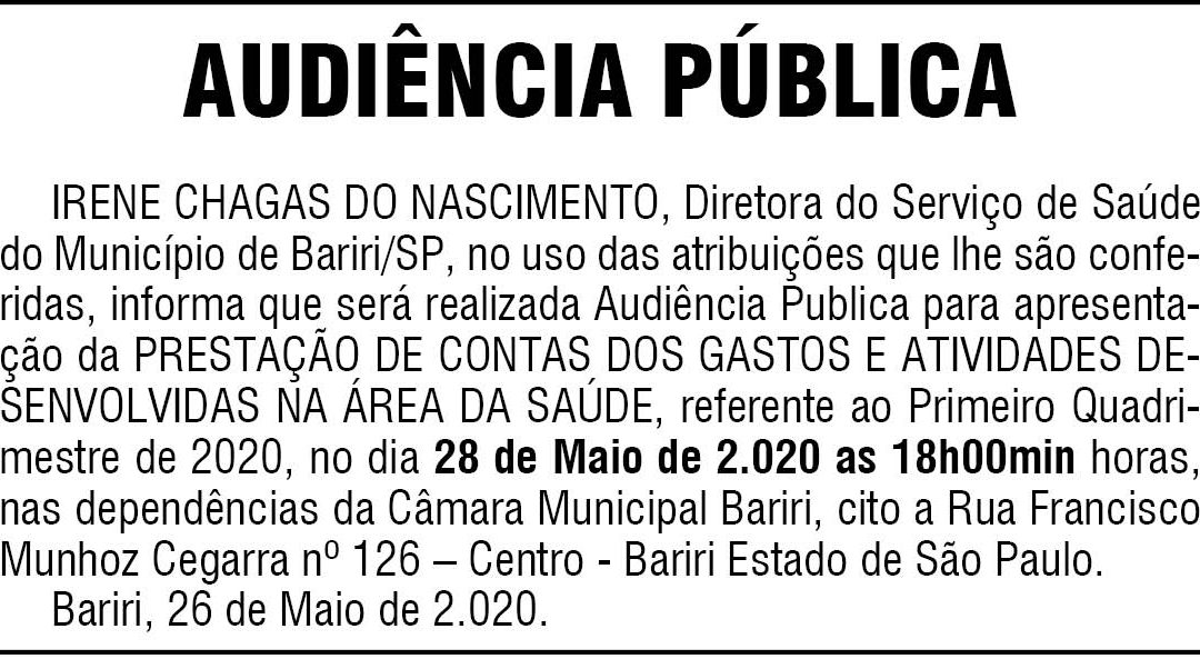 PREFEITURA DE BARIRI – EDITAL – AUDIÊNCIA PÚBLICA
