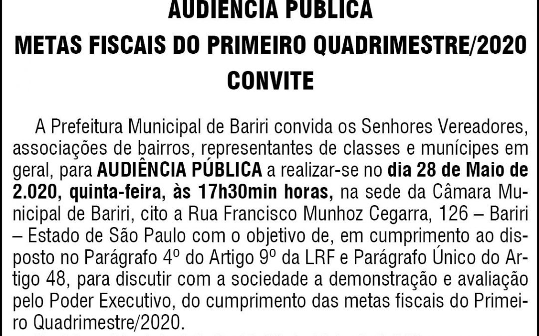 PREFEITURA MUNICIPAL DE BARIRI  – AUDIÊNCIA PÚBLICA