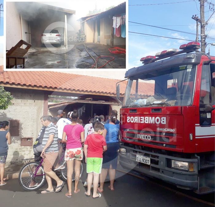 BARIRI: Carro pega fogo dentro de residência