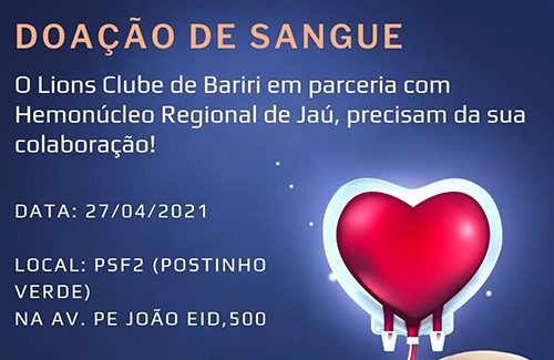 Bariri terá campanha de doação de sangue nesta terça-feira