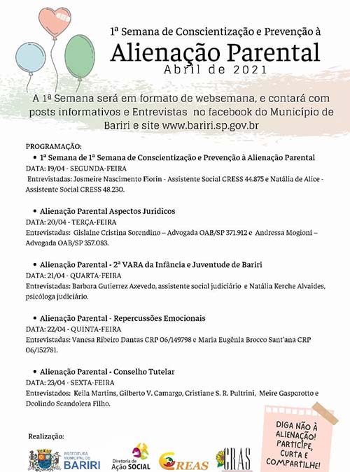 Ação Social divulga programação da Semana de Alienação Parental