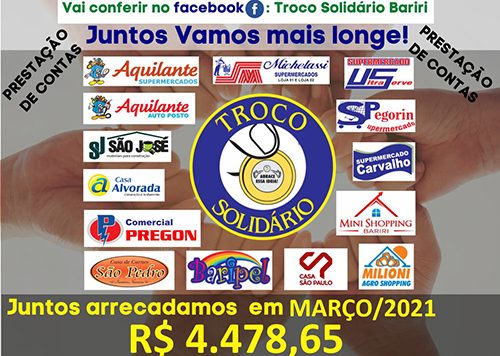 Troco Solidário rende R$ 559,65 a cada entidade em março