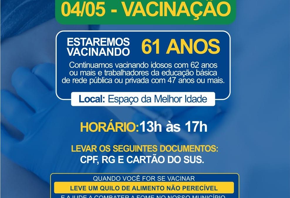 Terça-feira tem início vacinação de pessoas a partir de 61 anos