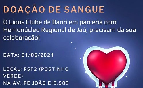 Bariri terá campanha de doação de sangue nesta terça-feira