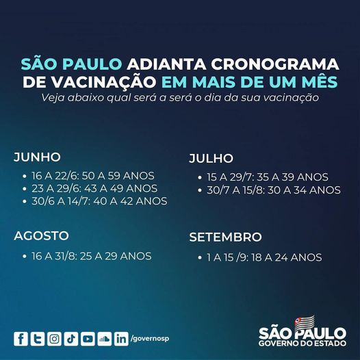 SP apresenta novo calendário para vacinar toda a população adulta até 15 de setembro