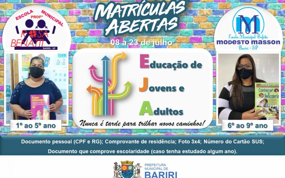 Bariri: Rede Municipal abre matrículas para EJA