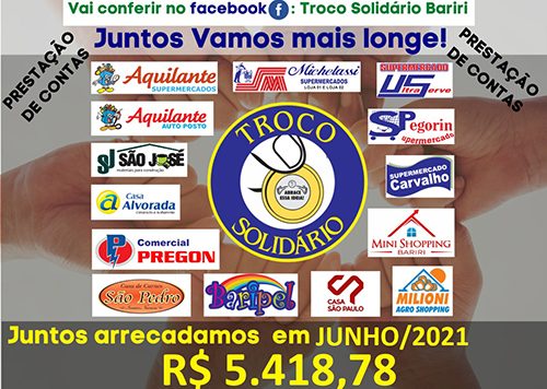 No mês de junho, Troco Solidário arrecadou R$ 5.418,78