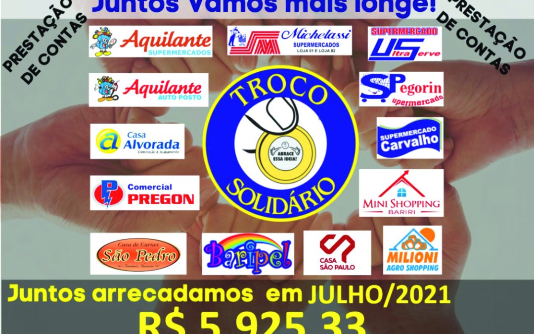 Troco Solidário arrecadou R$ 5.925,33 em julho
