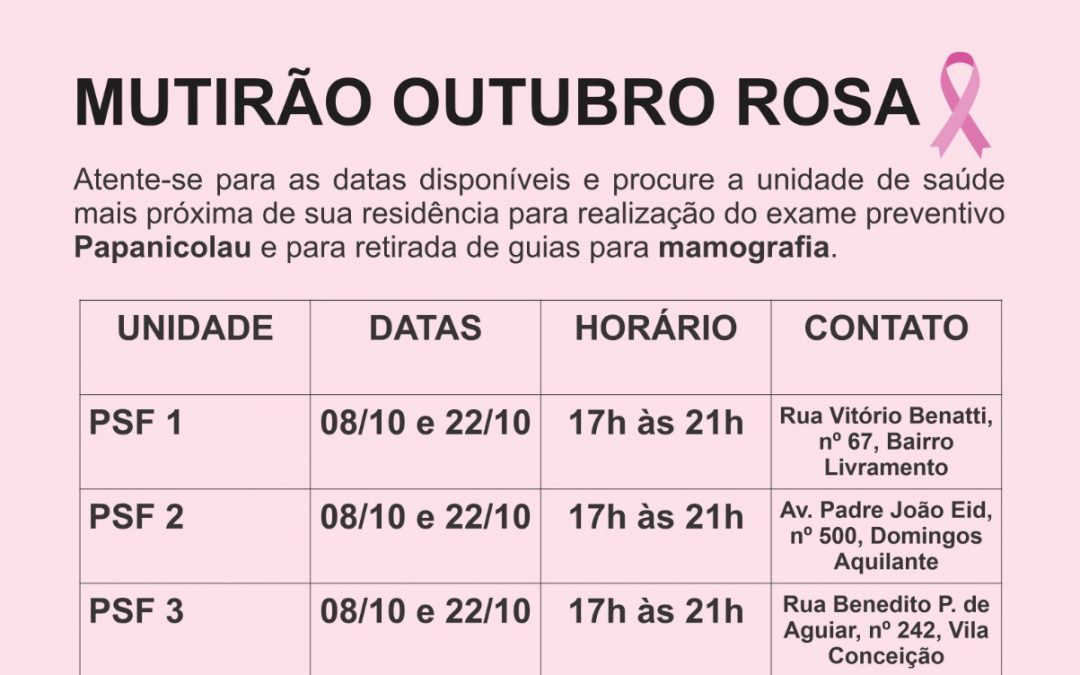 Saúde promove mutirão para realização de papanicolau e mamografia