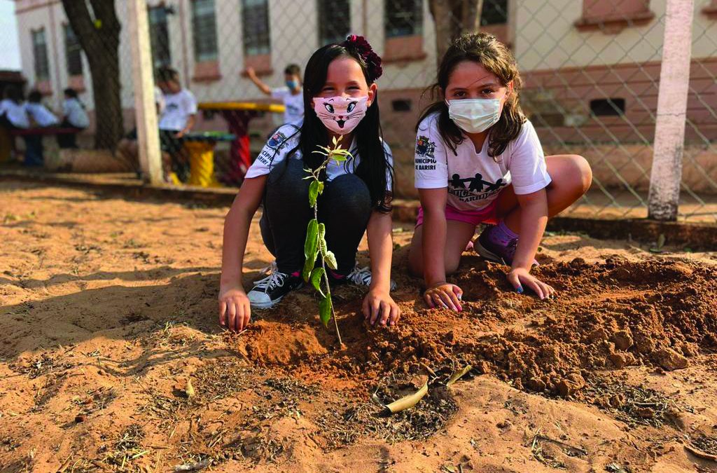 Alunos da rede municipal participam de aula prática e plantio de árvores