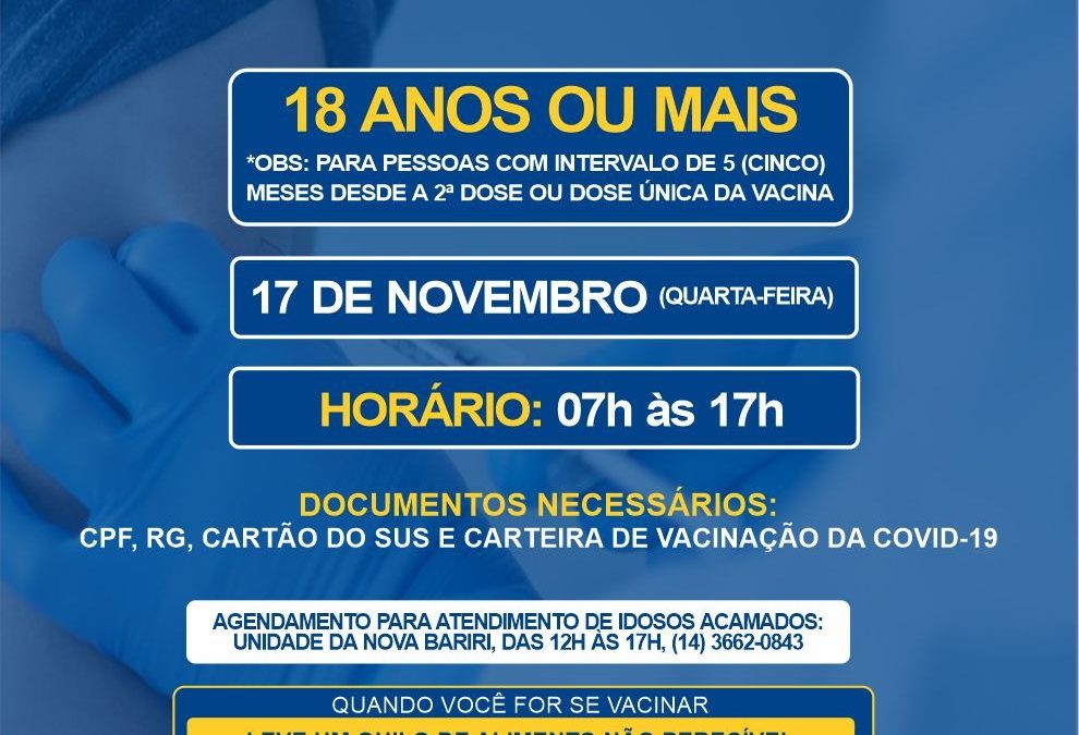 Covid-19: Bariri aplica terceira dose em pessoas acima dos 18 anos