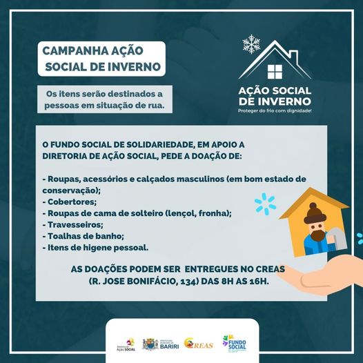 Ação Social faz campanha de inverno para acolhimento provisório