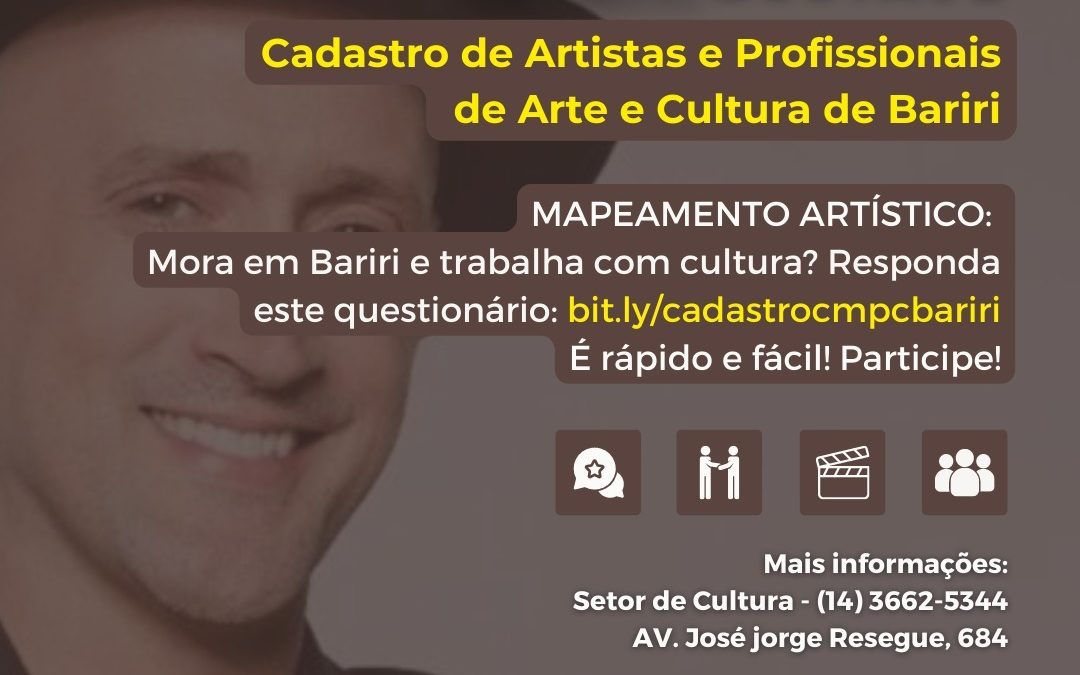 Lei Paulo Gustavo: Cadastro de Artistas e Profissionais de Arte e Cultura é iniciado em Bariri