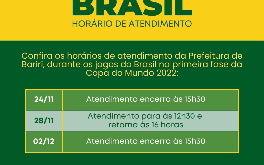 Bariri: Expediente da prefeitura tem horário especial na Copa