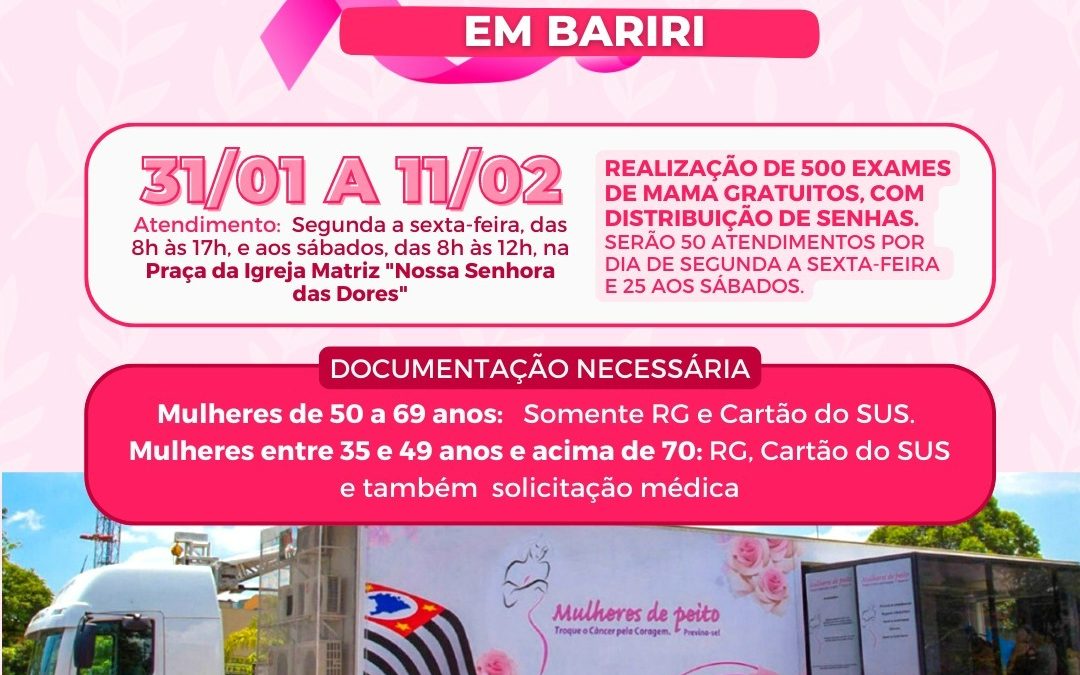 Bariri recebe carreta da mamografia a partir de 31 de janeiro