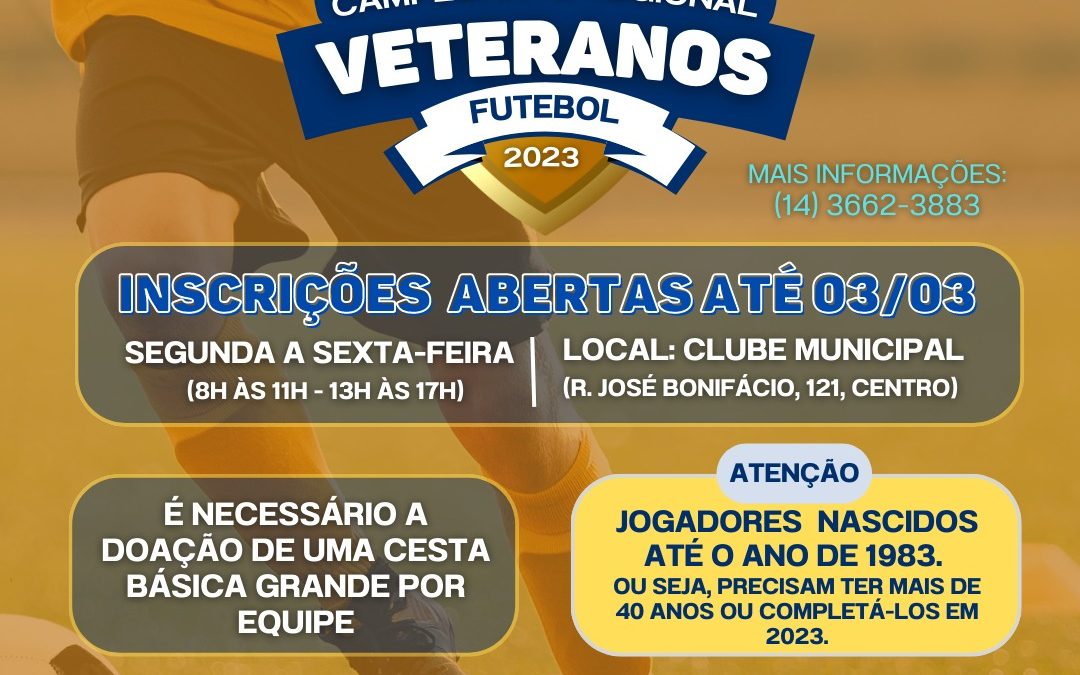 Inscrições abertas para o Campeonato Regional de Futebol de Veteranos 2023