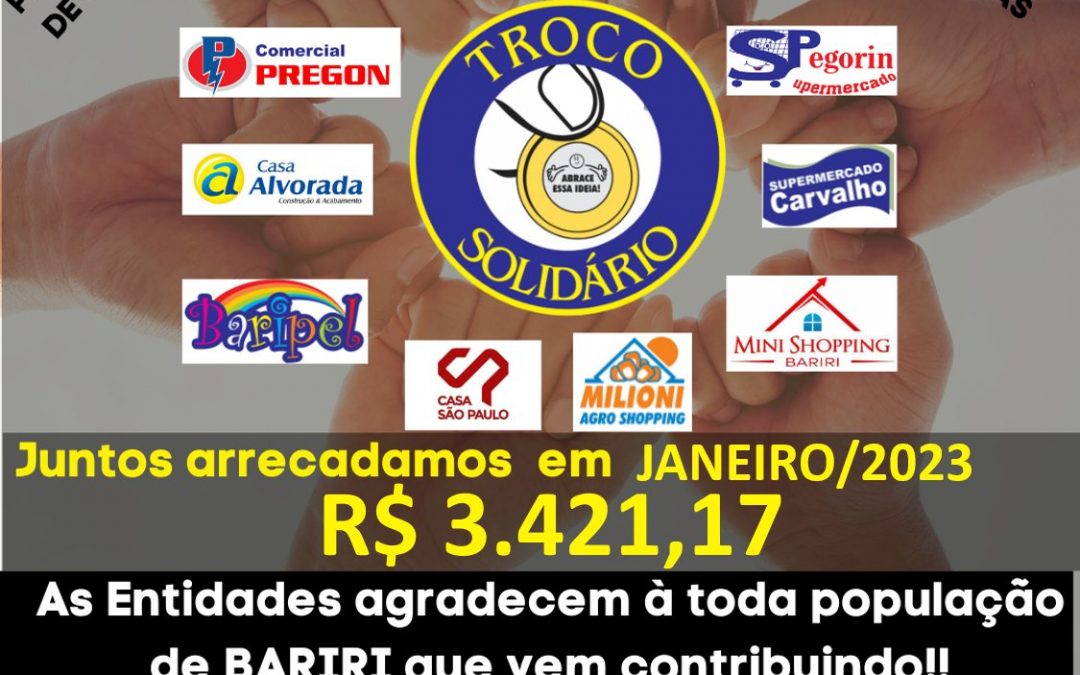 Troco Solidário arrecada R$ 3.421,17 em janeiro