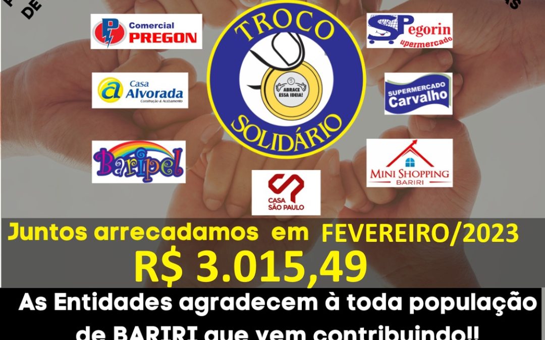 Entidades recebem R$ 376,94 do Troco Solidário em fevereiro