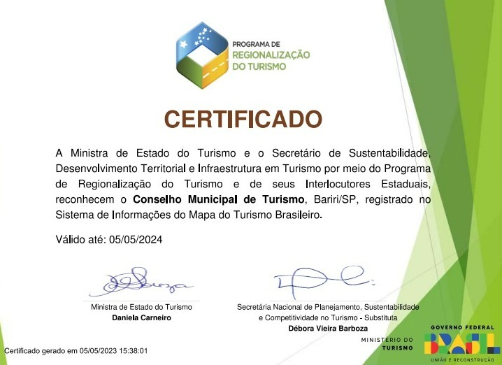 Bariri passa a integrar o Mapa do Turismo Brasileiro