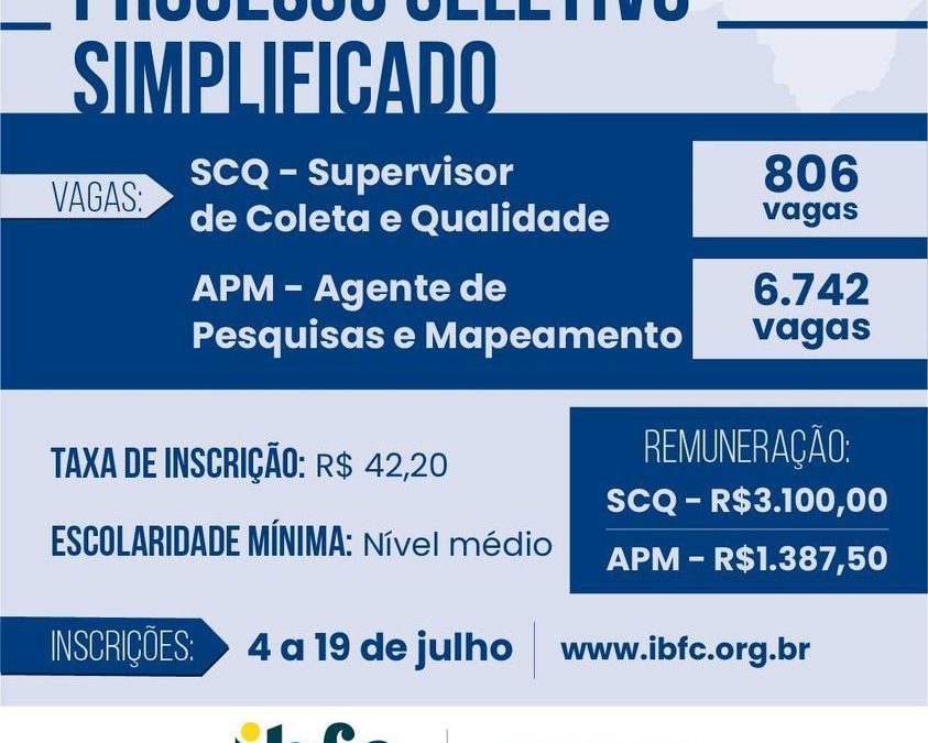 REGIÃO: IBGE abre inscrições em processos seletivos com vagas para Jaú