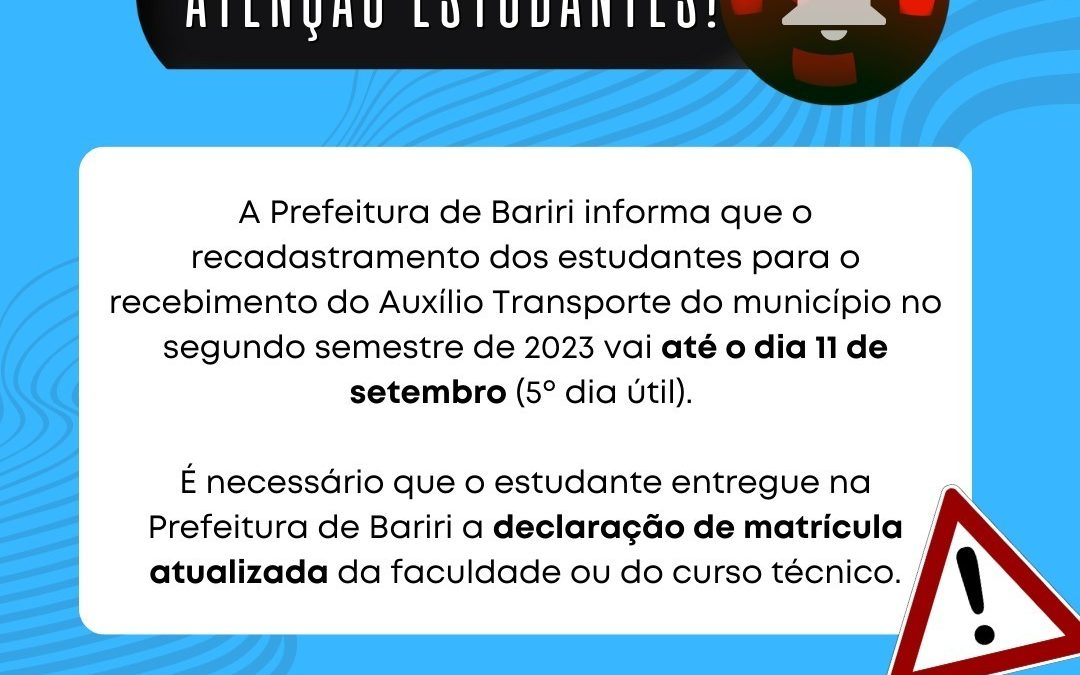 Bariri: Estudantes do programa auxílio transporte devem realizar recadastramento