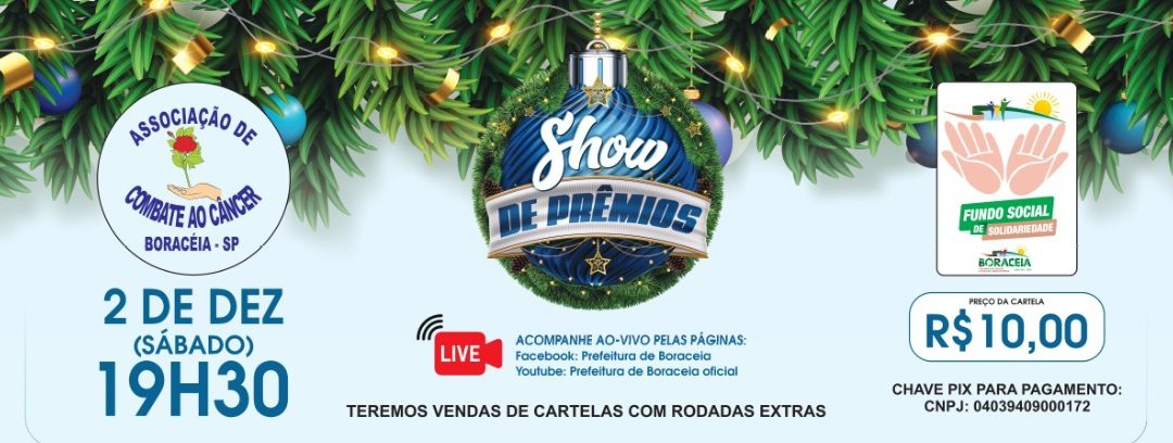 Associação de Combate ao Câncer de Boraceia realizará show de prêmios