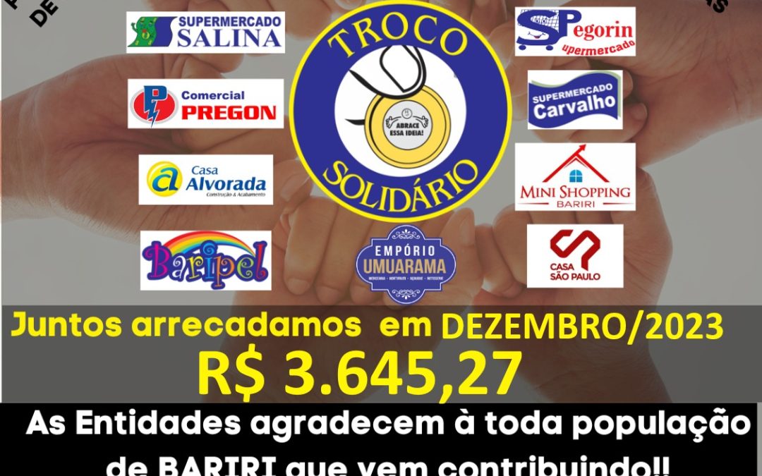 Troco Solidário: dezembro rende R$ 455,66 para cada entidade
