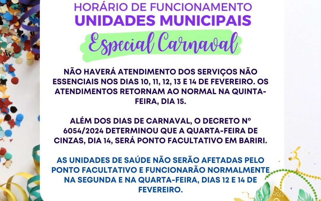 Bariri: Decreto suspende serviços não essenciais durante o Carnaval