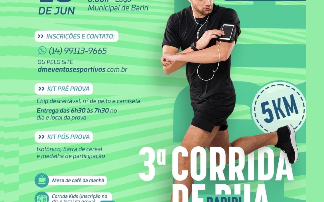 Esporte: Bariri realiza 3ª Corrida de Rua no dia 16 de junho