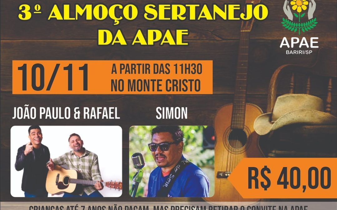 Cidade: Dia 10 de novembro tem Almoço Sertanejo da Apae