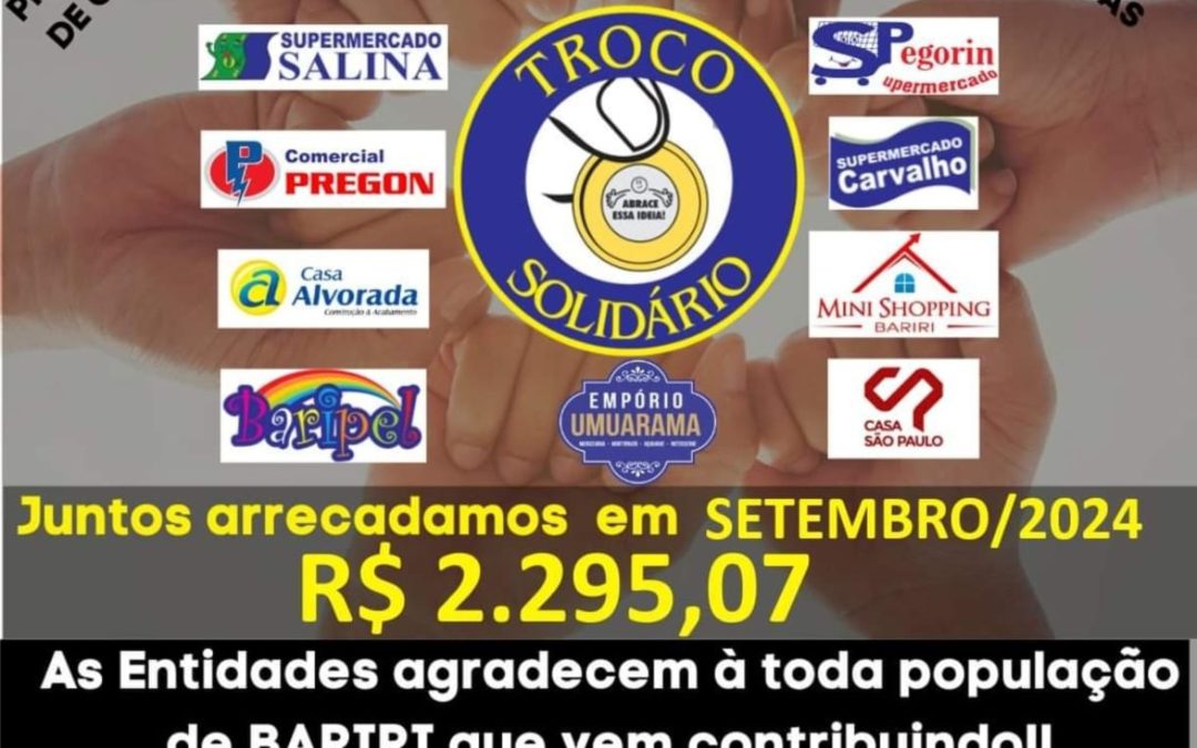 Cidade: Troco Solidário: em setembro cada entidade recebeu R$ 286,88