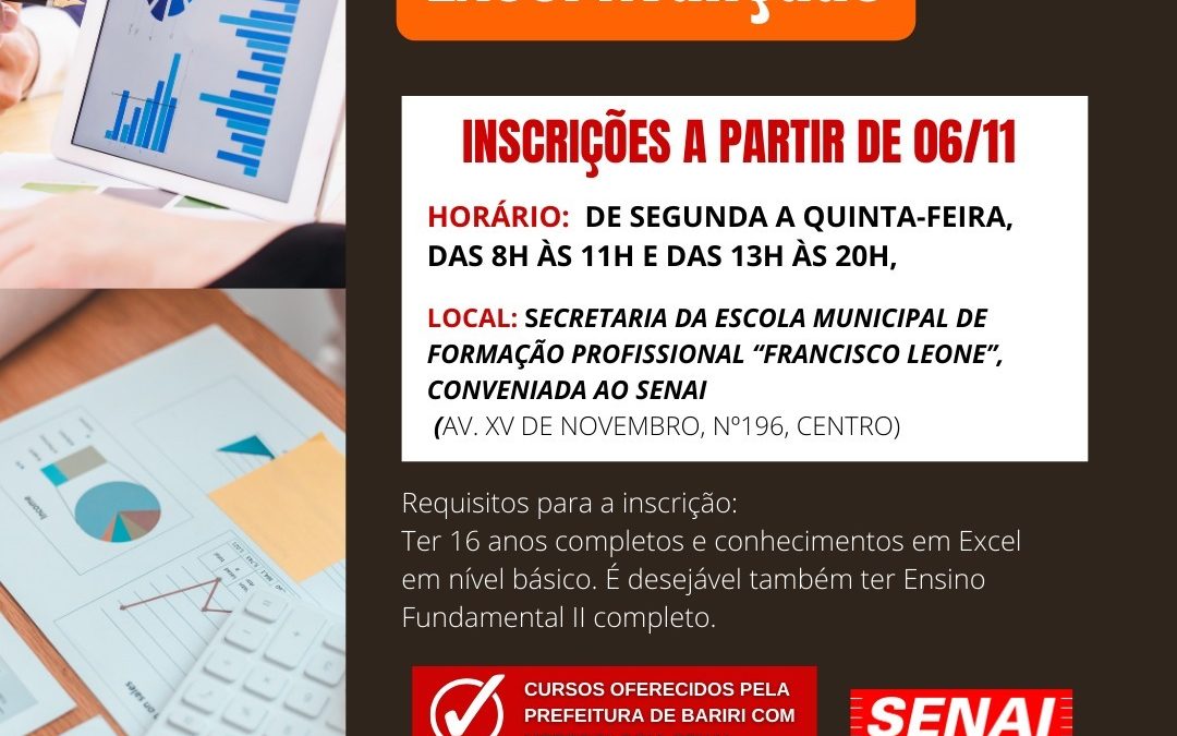 Educação: Bariri abre inscrições para curso de Excel Avançado