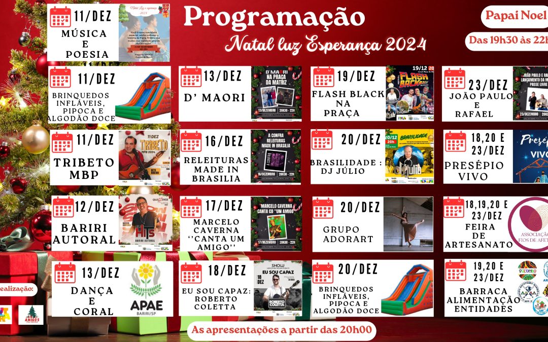Cidade: Programação de Natal será de 11 a 23 de dezembro na Praça da Matriz