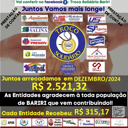 Cidade: Troco Solidário: dezembro rendeu R$ 315,17 para cada entidade