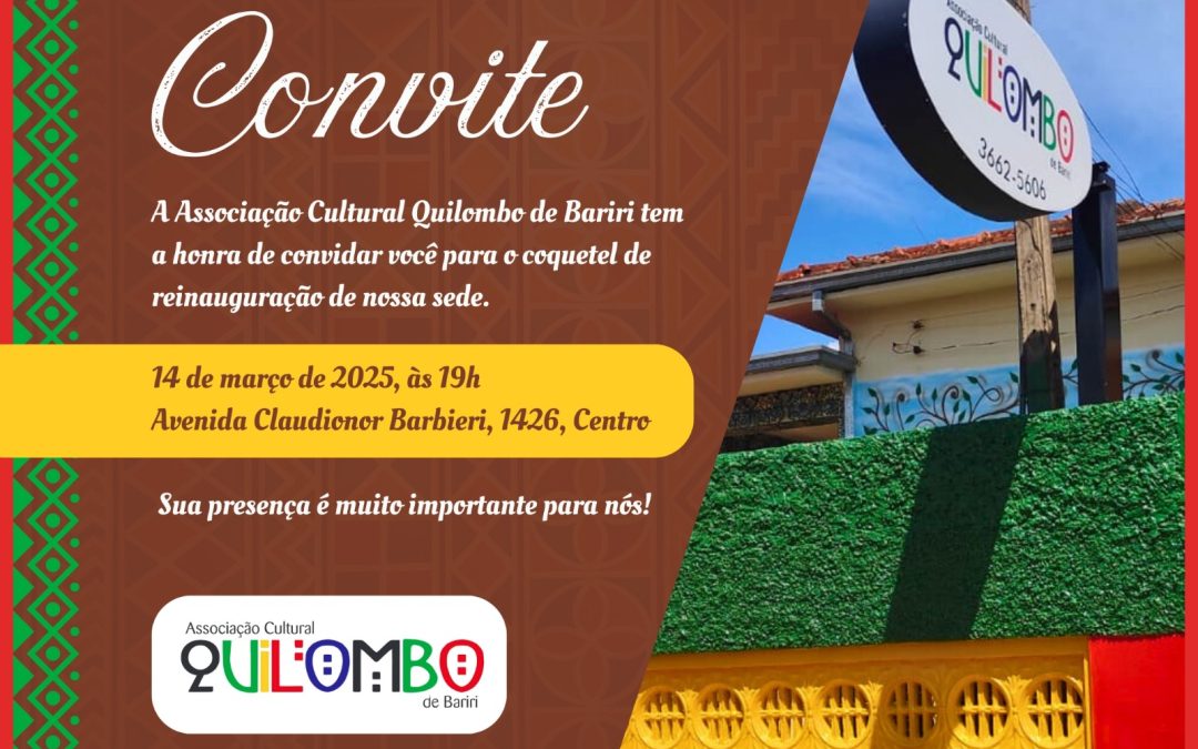Cultura: Associação Quilombo reinaugura sede sexta-feira (14)