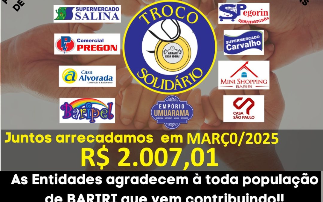 Cidade: Troco Solidário: março rendeu R$ 250,88 para cada entidade