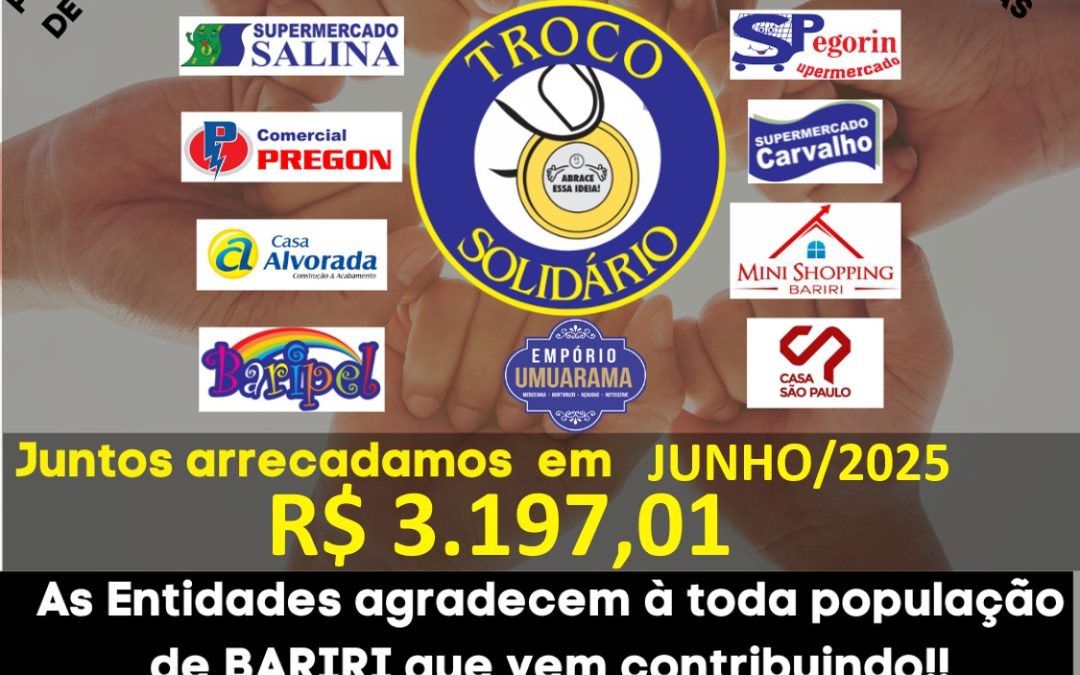 Cidade: Troco Solidário: junho rendeu R$ 399,63 para cada entidade