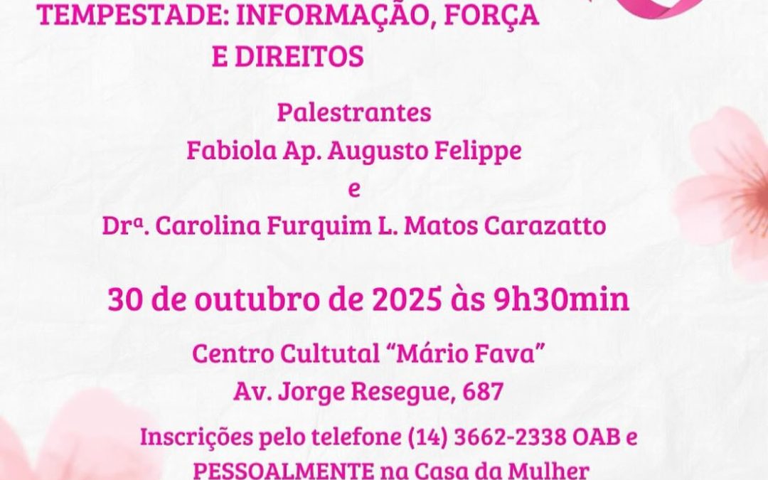 Outubro Rosa: quinta-feira tem palestra no Centro Cultural Mário Fava
