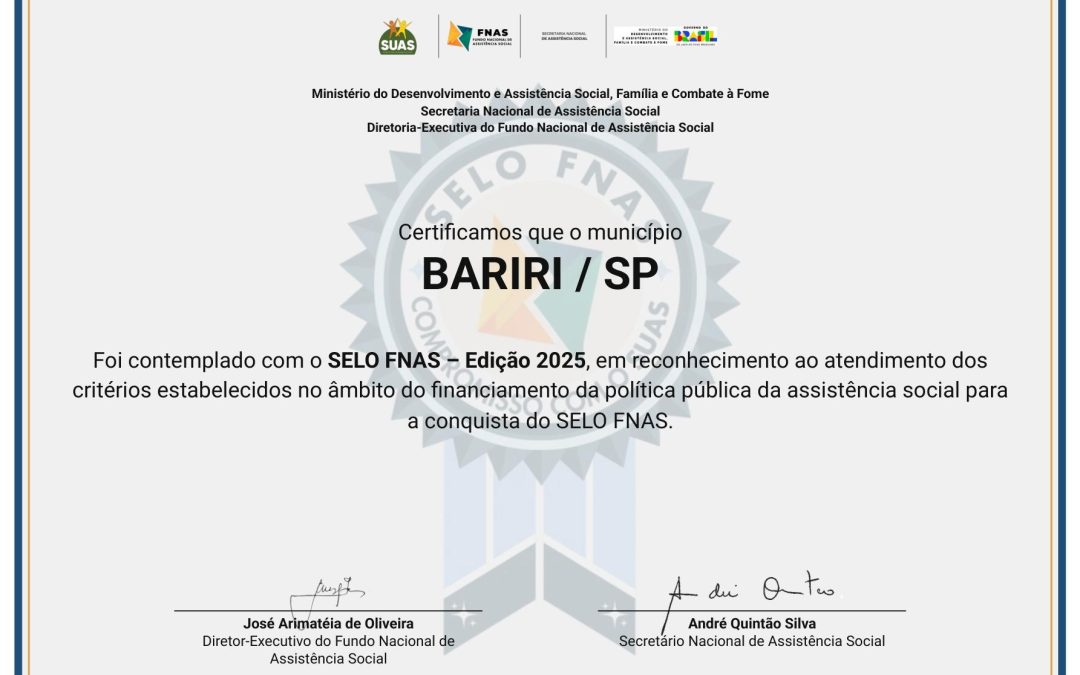 Cidade: Bariri é reconhecida por gestão eficiente na assistência social