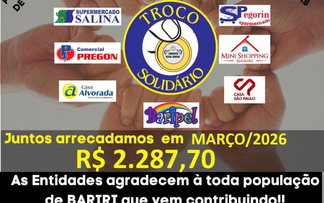 Cidade: Troco Solidário: março rendeu R$ 285,96 para cada entidade