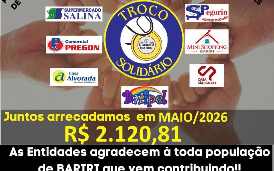 Troco Solidário: maio rendeu R$ 265,10 para cada entidade