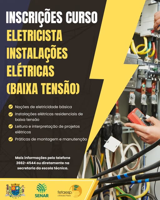 Educação: Abertas as inscrições para o curso de eletricista de instalações de baixa tensão