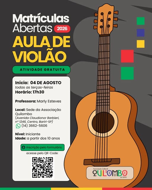 Cultura: Quilombo faz matrícula para aulas gratuitas de violão