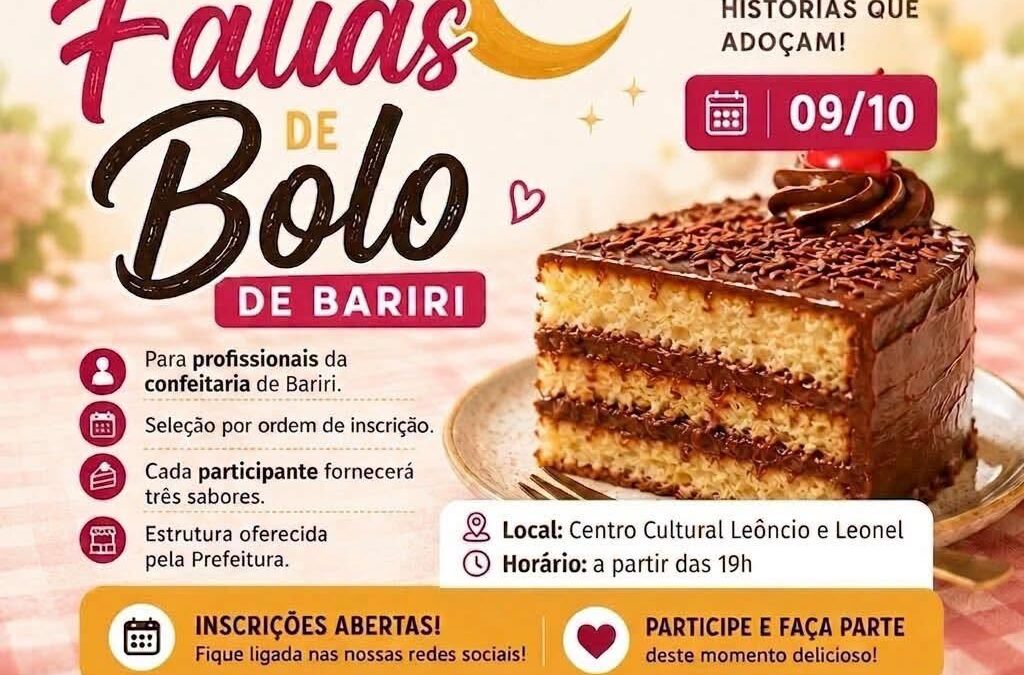 Cultura: Vem aí o 1º Festival de Fatias de Bolo de Bariri