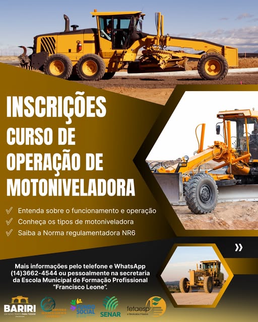 Economia: Inscrições para curso de Operação de Motoniveladora vão até 30 de agosto